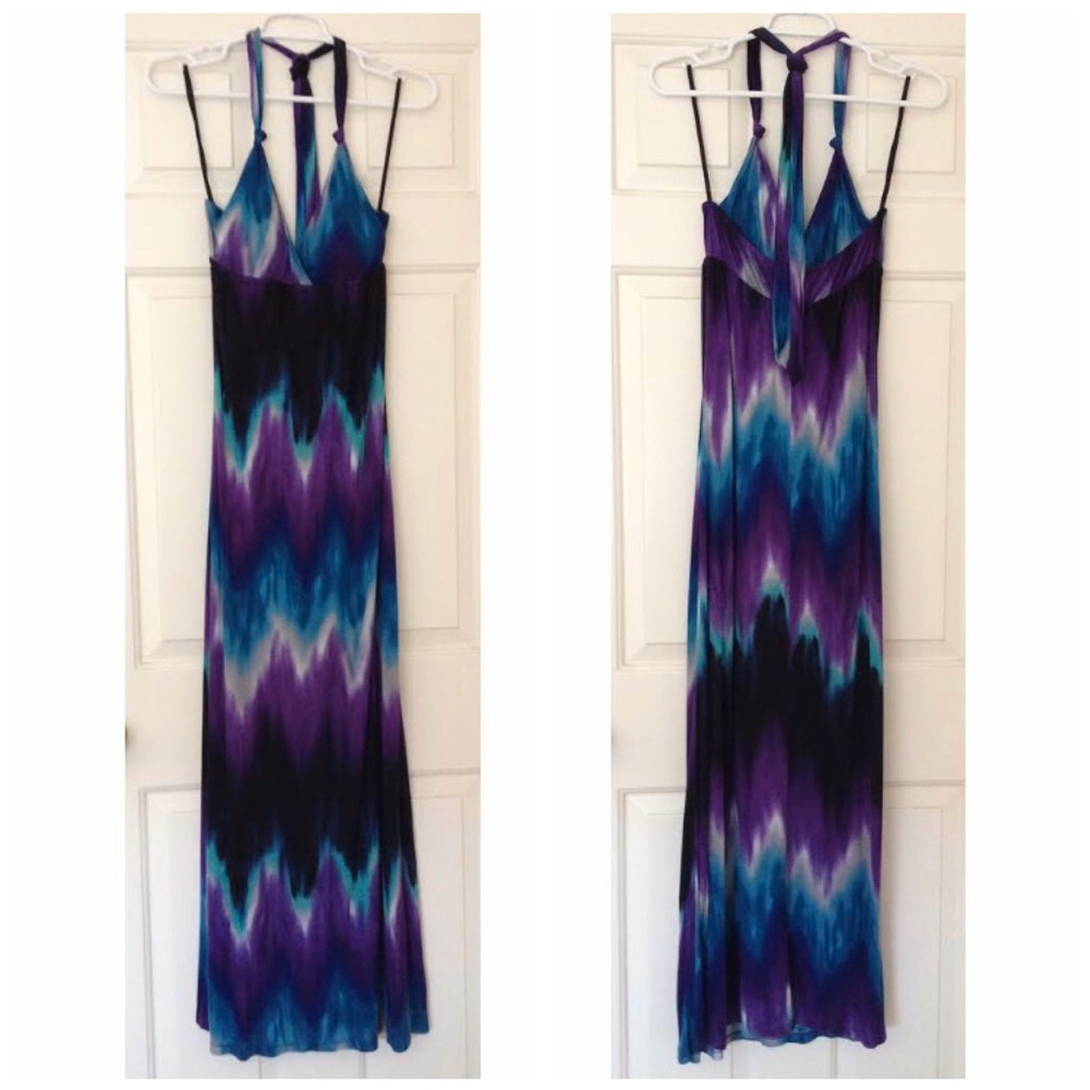 A’gaci Purple/Blue/Black Tie Dye Halter Maxi Dress